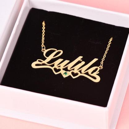 925 Sterling Silver Three Heart With Birthstone Nameplate Personalized Custom Name Necklace-silviax