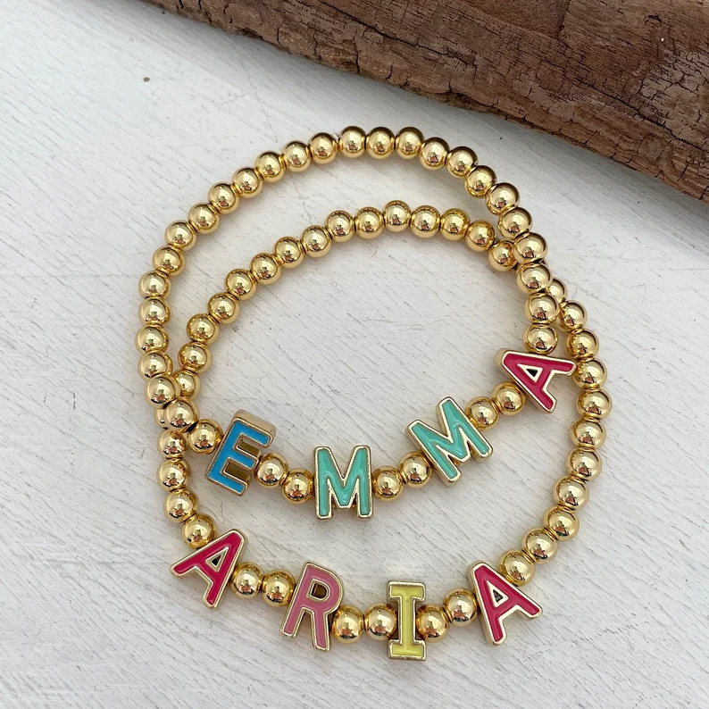 Personalized Colorful Letter Gold Plated Bead Name Bracelet-silviax