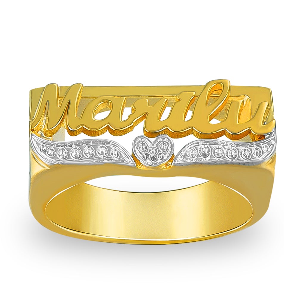 Two Tone with Heart Gold Plated Personalized Name Ring-silviax