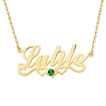 Three Heart and Birthstone Personalized Custom Name Necklace Mother Gift-silviax