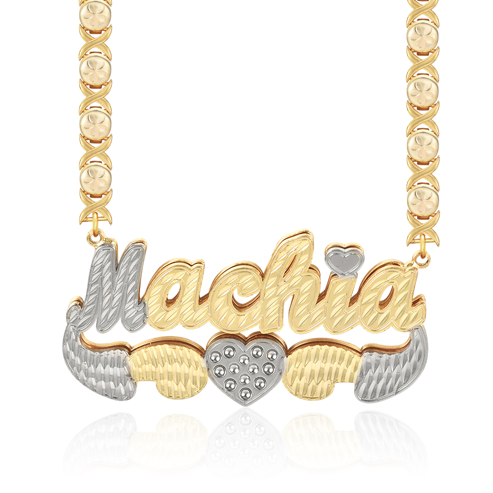 Double Layer Two Tone XOXO Chain with Heart Personalized Custom Gold Plated Name Necklace-silviax