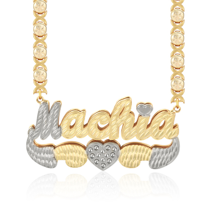 Double Layer XOXO Chain with Heart Personalized Hugs and Kisses Name Necklace and Bracelet Set-silviax