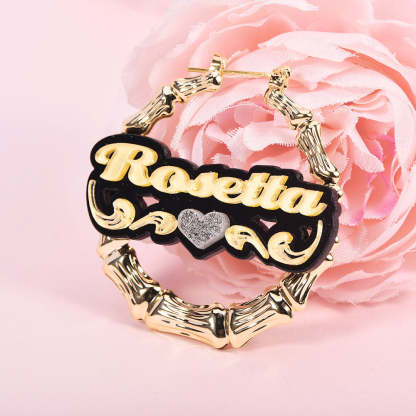 Acrylic Earrings with Heart Two Tone Personalized Custom Bamboo Name Earrings-silviax