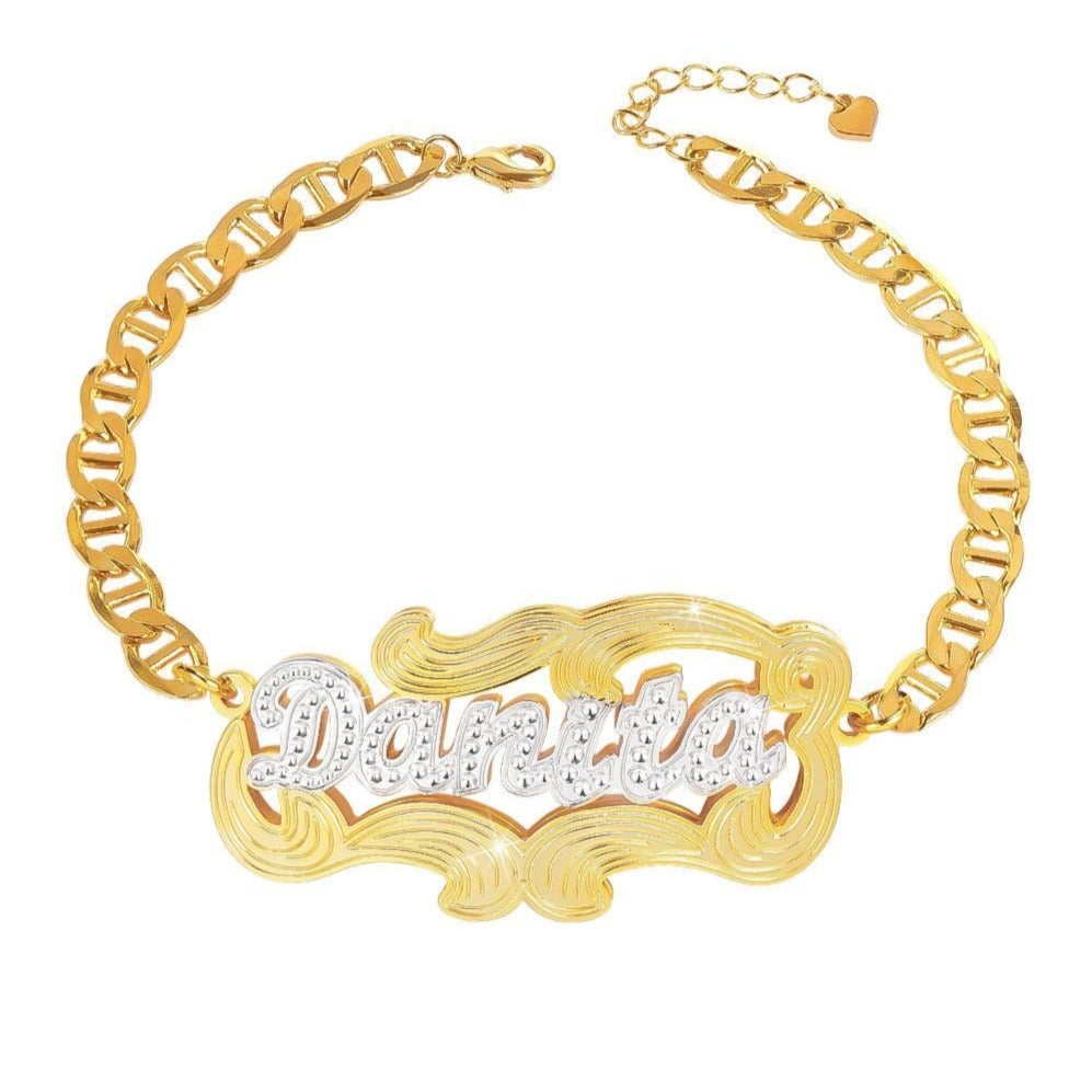 Double Layer Two Tone Gold Plated Personalized Name Bracelet-silviax