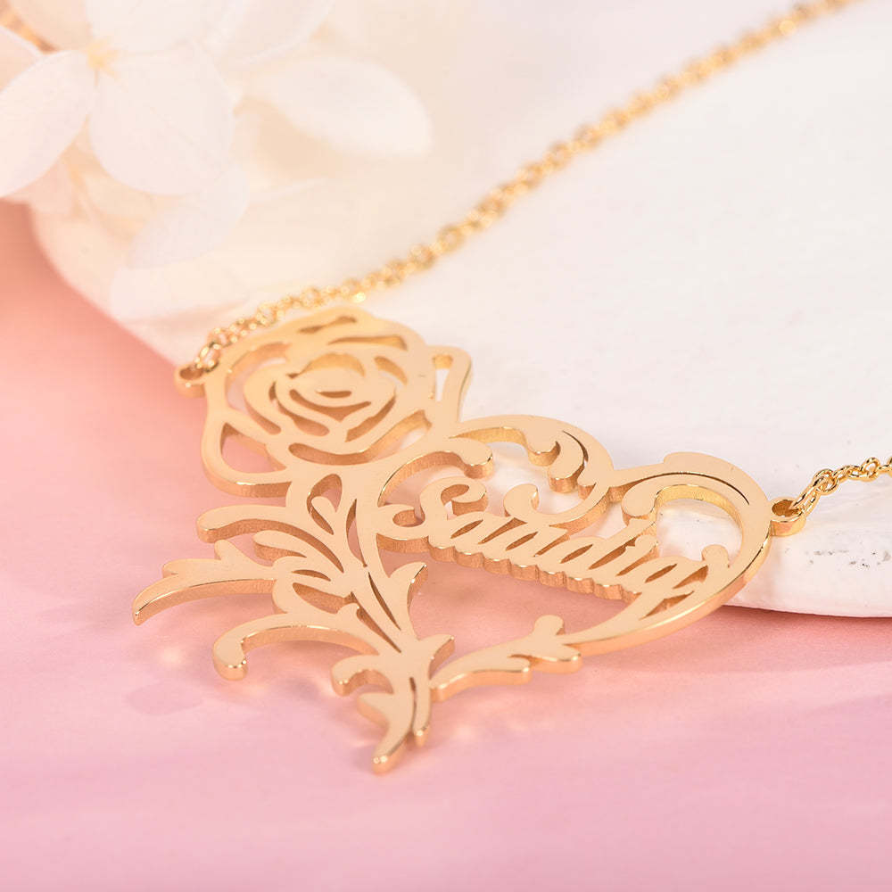 Rose Heart Pendant Personalized Custom Gold Plated Name Necklace-silviax