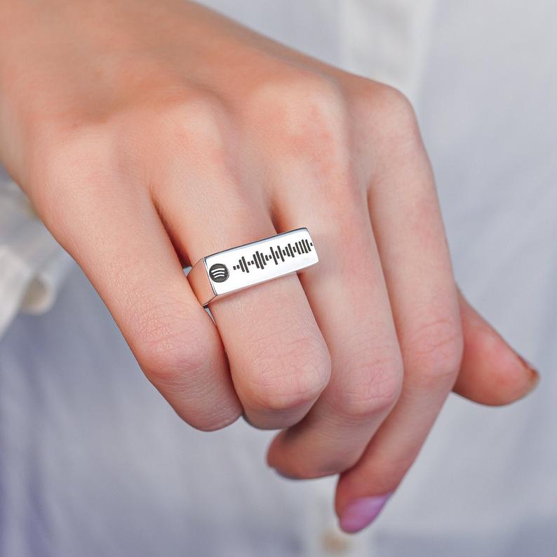 Spotify Scannable Code Custom Music Engraved Ring-silviax