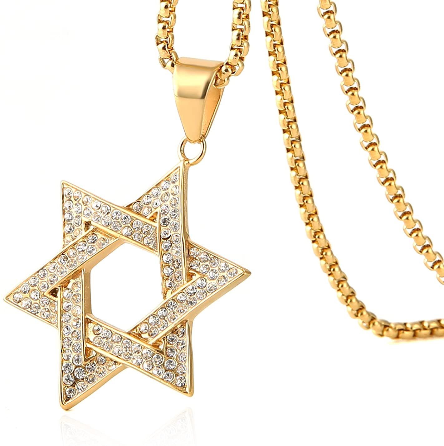Hexagonal Star Pendant Hip Hop Gold Plated Necklace-silviax