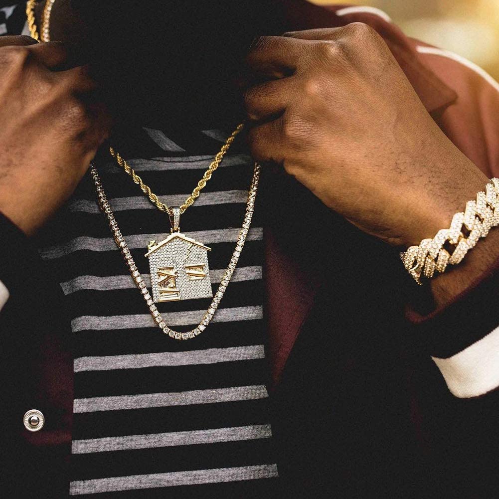 Hip Hop Style Gold Plated Trap House Pendant Necklace-silviax