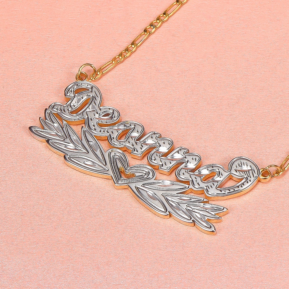 Two Tone Personalized Wing Heart Name Necklace-silviax