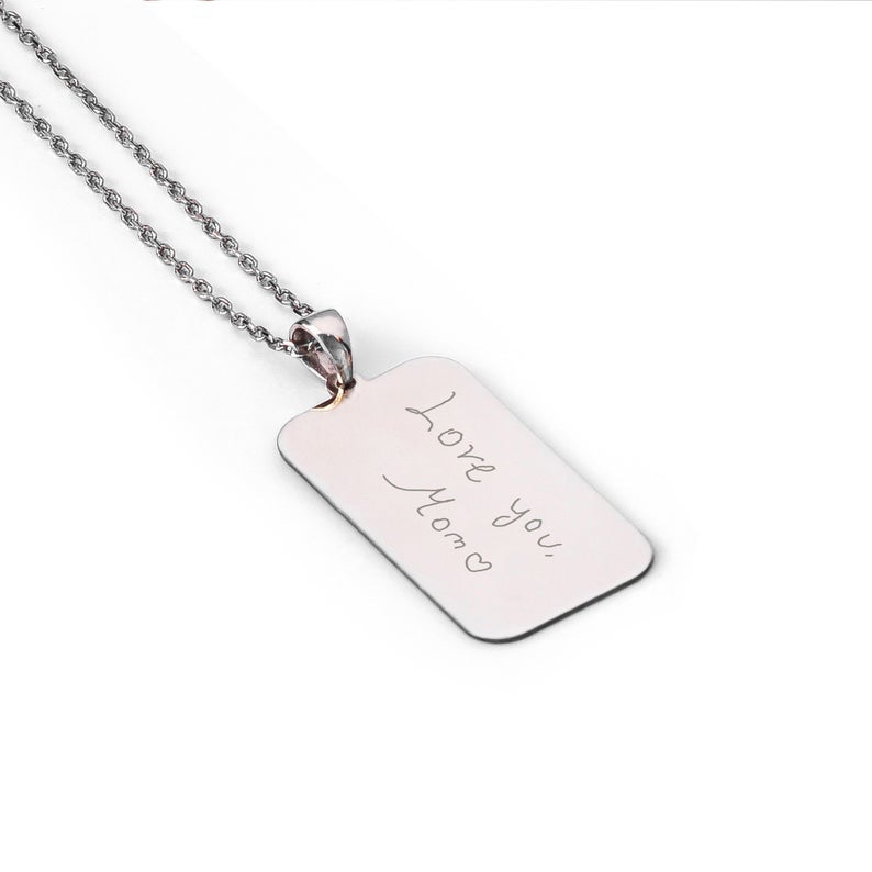 Handwriting Personalized Custom Engraved Signature Bar Necklace Gold Plated-silviax