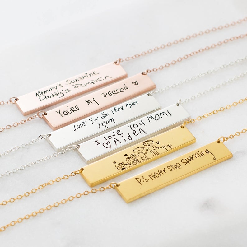 Rectangle Pendant Gold Plated Personalized Engraving Handwriting Necklace-silviax