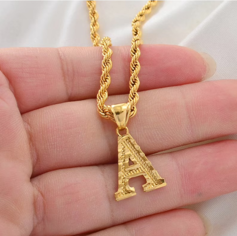 Personalized Custom Gold Plated Engraved Capital Letter Pendant Intial Necklace