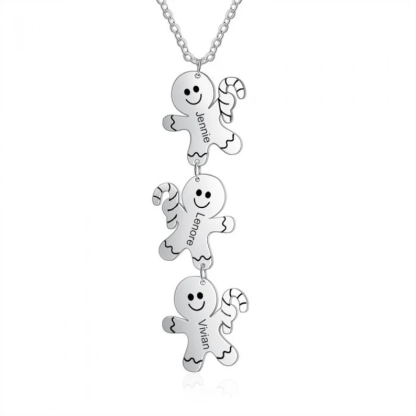 Christmas 1 to 3 Names Gingerbread Man Personalized Custom White Gold Name Necklace Chirstmas Gift-silviax