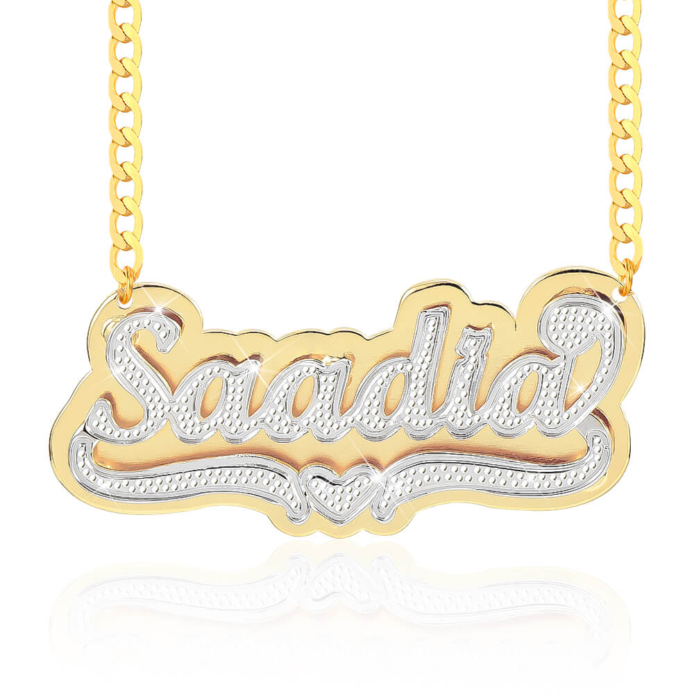 Double Plate Two Tone with Heart Personalized Custom Gold Plated Name Necklace-silviax