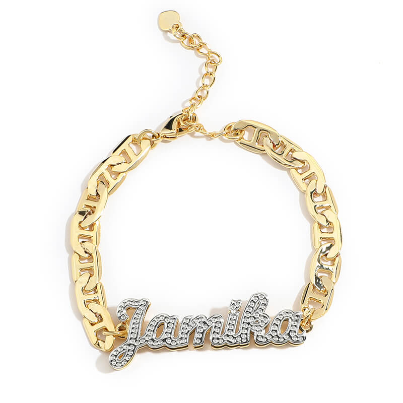 Double Layer Two Tone Personalized Custom Gold Plated Name Bracelet-silviax