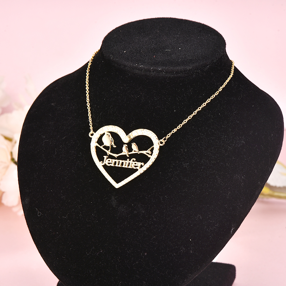 Love Birds Heart Nameplate Pendant Personalized Custom Gold Plated Name Necklace-silviax