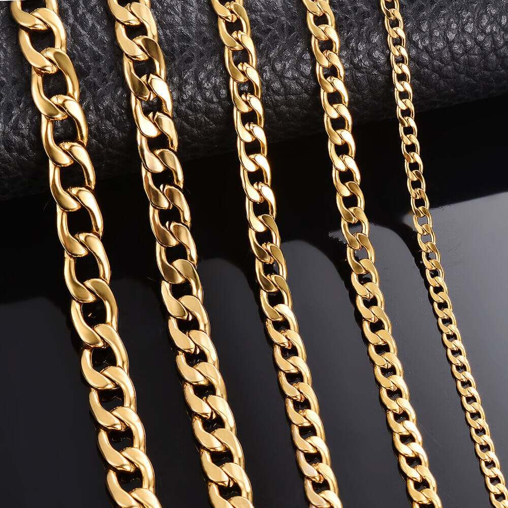 Cuban Link Chain 3mm-7mm Gold Plated Necklace-silviax