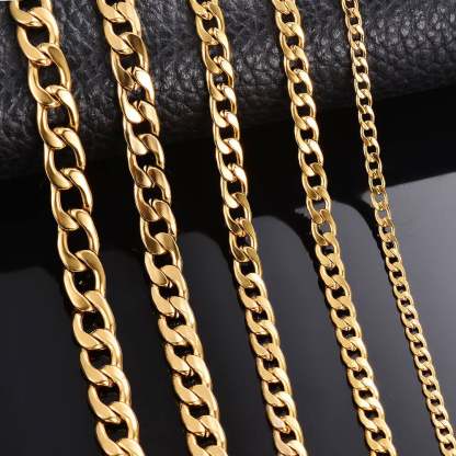 Cuban Link Chain 3mm-7mm Gold Plated Necklace-silviax
