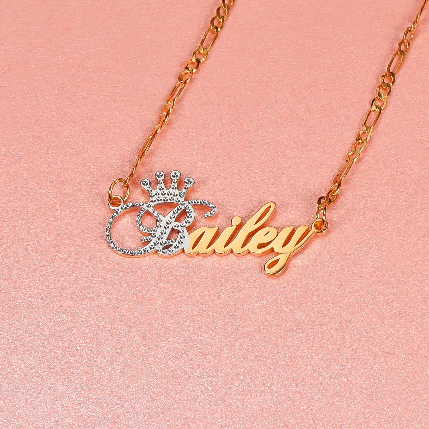Two Tone Gold Plated Personalized Name Necklace with Crown-silviax