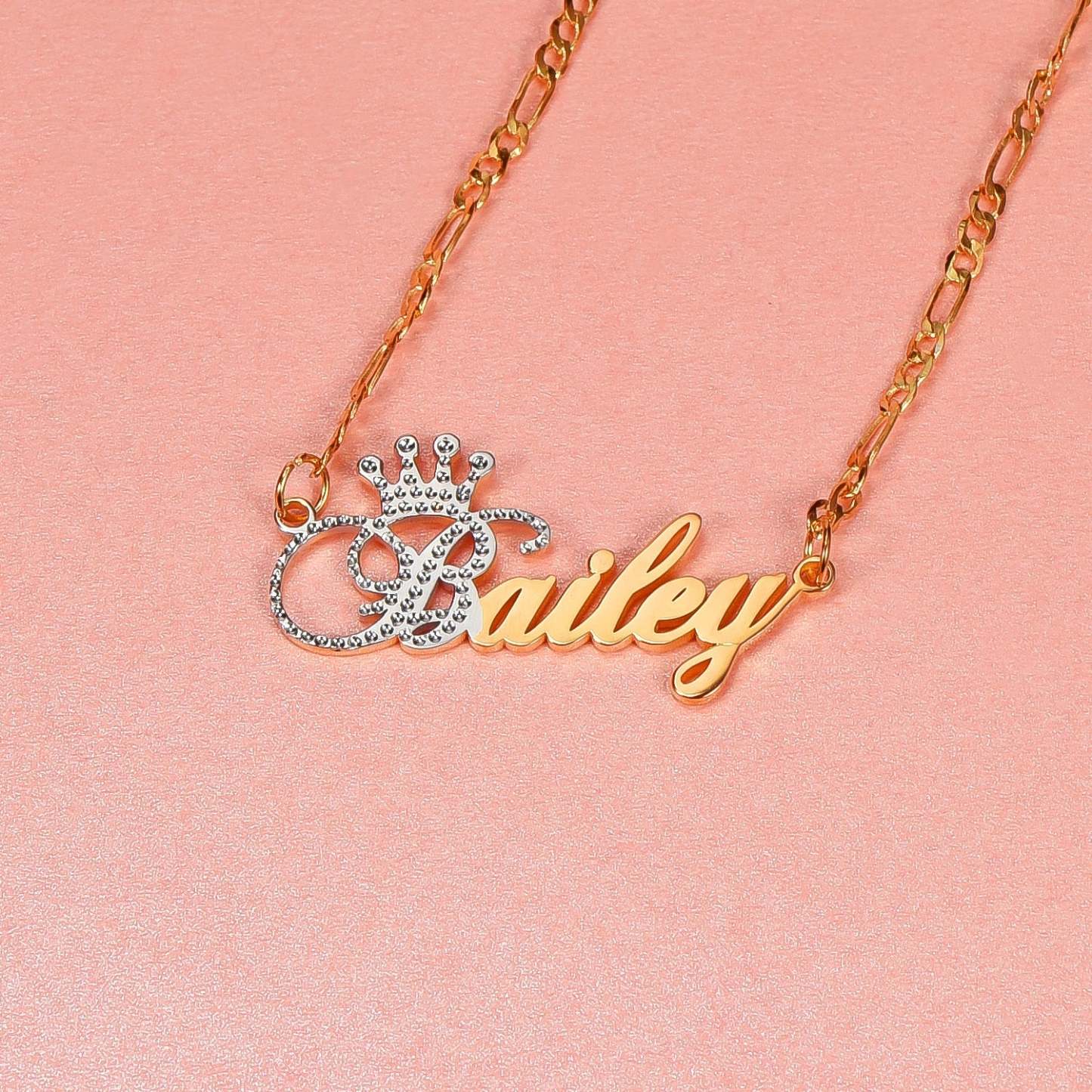 Two Tone Gold Plated Personalized Name Necklace with Crown-silviax