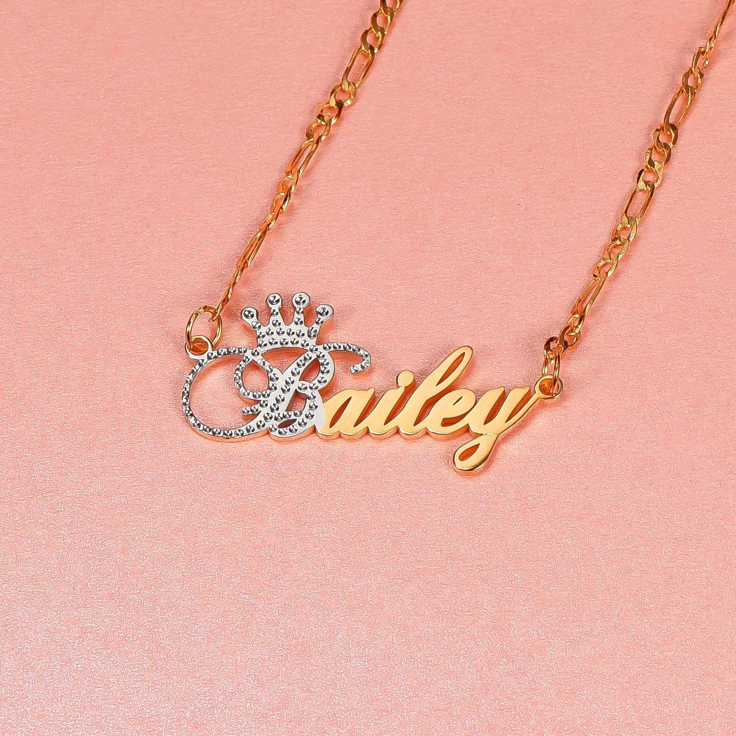 Two Tone Gold Plated Personalized Name Necklace with Crown-silviax