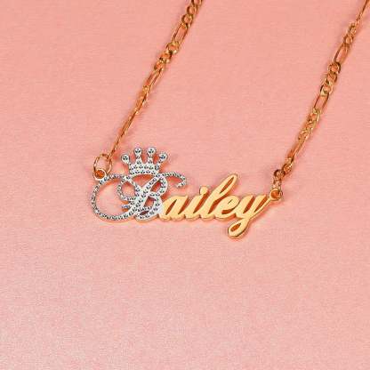 Two Tone Gold Plated Personalized Name Necklace with Crown-silviax