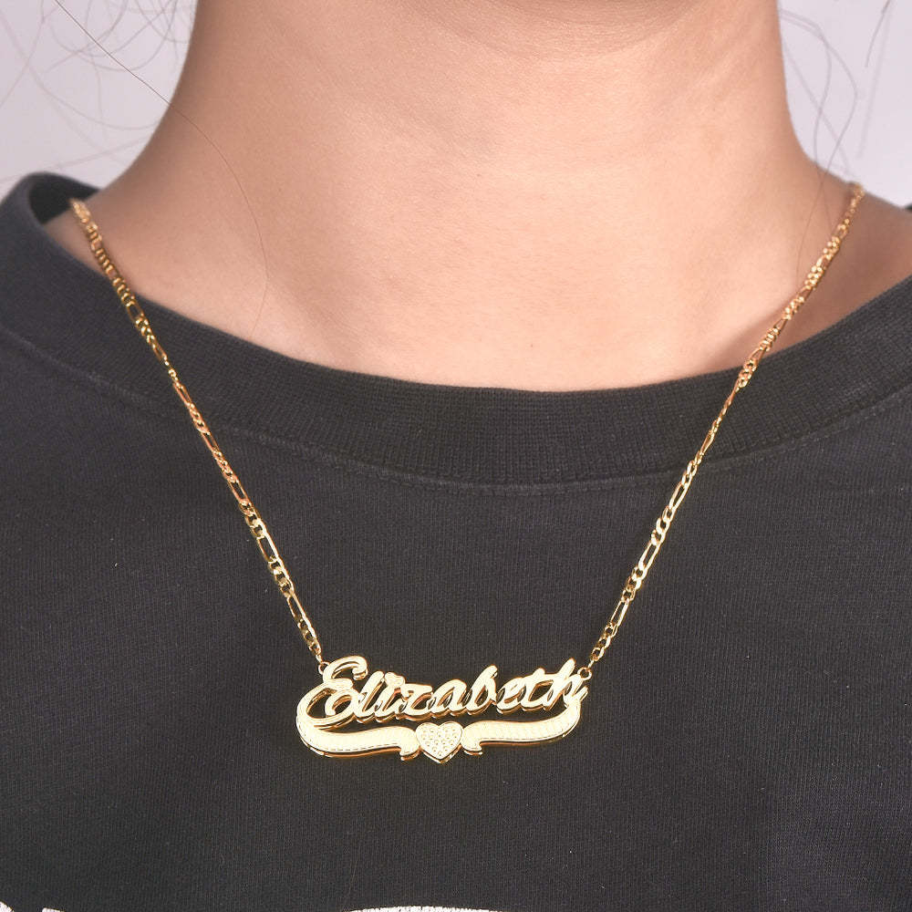 Double Layer Nameplate with Heart Personalized Custom Gold Plated 3D Name Necklace-silviax