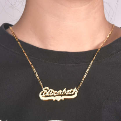 Double Layer Nameplate with Heart Personalized Custom Gold Plated 3D Name Necklace-silviax