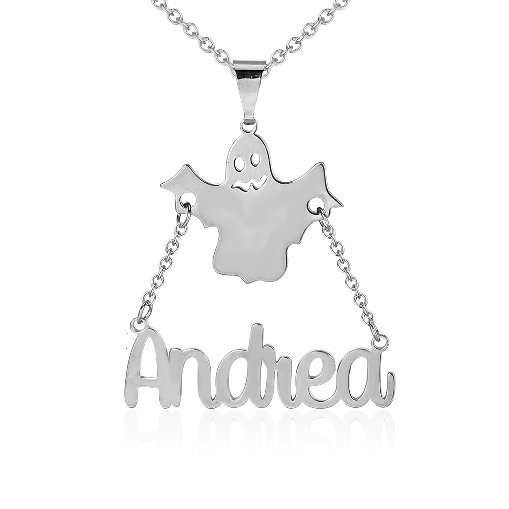 Halloween Cute Scary Boo Ghost Personalized Custom Name Necklace-silviax