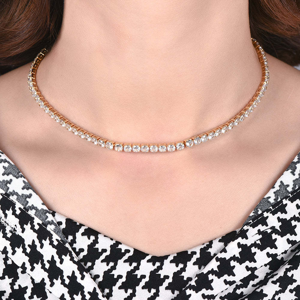 4mm Pendant Necklace Tennis Chains Gold Plated Hip Hop Style Necklace-silviax
