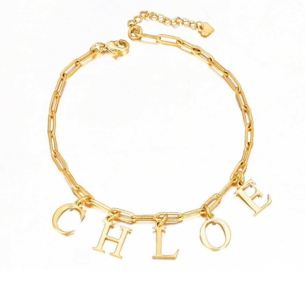 Capital Letter Pendant Paperclip Chain Personalized  Custom Gold Plated Name Bracelet-silviax