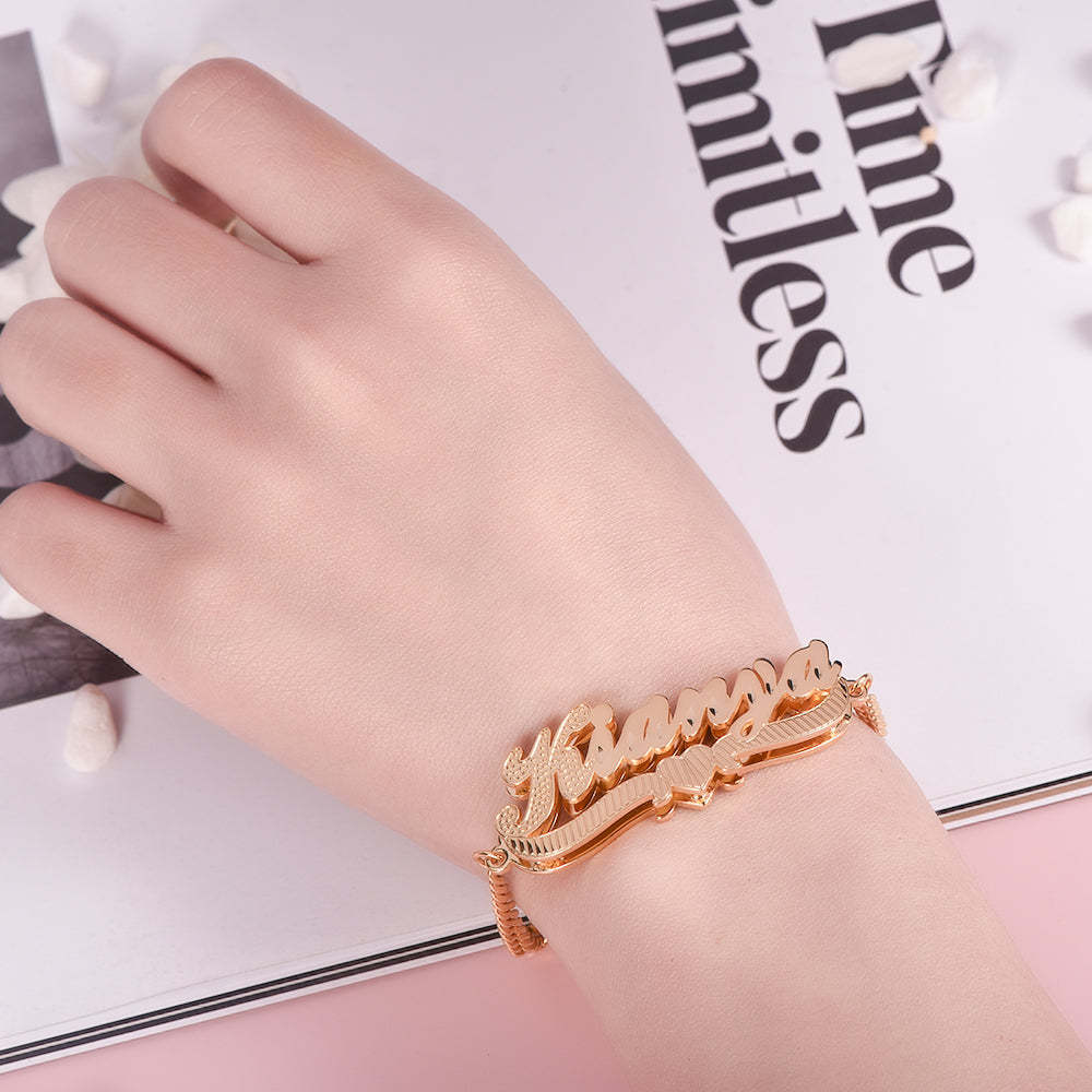 Double Layer With Heart Nameplate Personalized Custom Gold Plated Name Necklace and Bracelet Set-silviax
