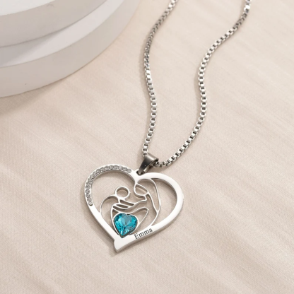 Custom Heart Necklace For Mom with Birthstone Box Chain Mother Gift-silviax