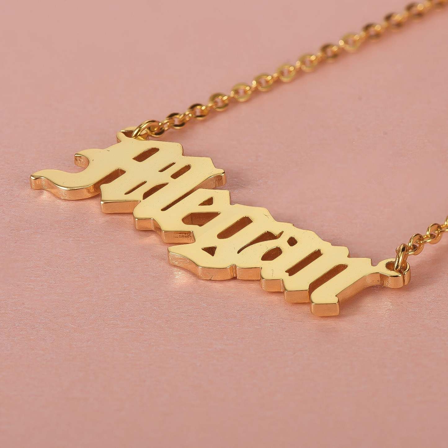 Old English Font Engraved Nameplate Pendant Personalized Custom Gold Plated Name Necklace Goth Style-silviax