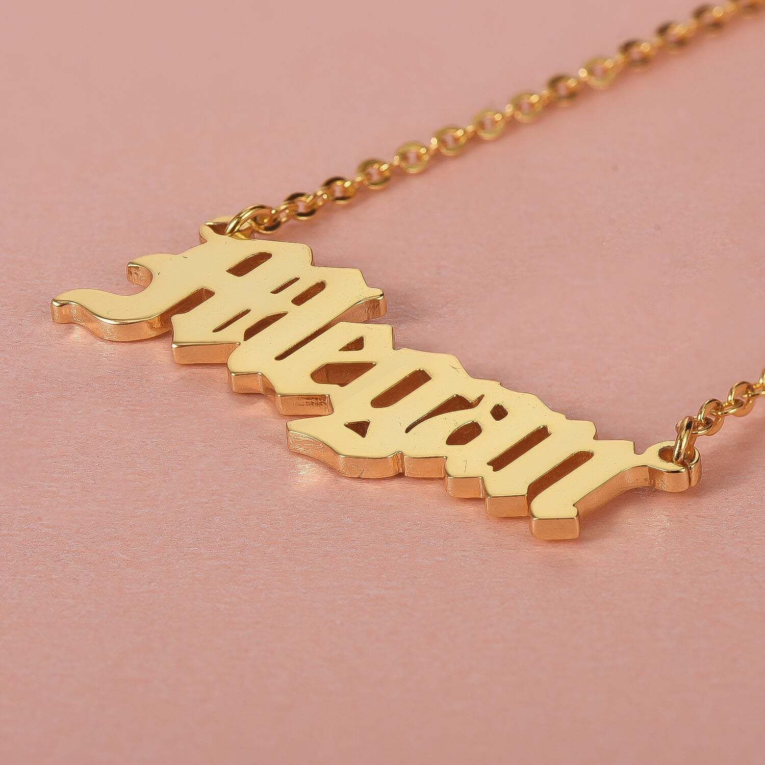 Old English Font Engraved Nameplate Pendant Personalized Custom Gold Plated Name Necklace Goth Style-silviax