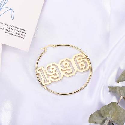 Hollow Number Year Nameplate Personalized Custom Gold Plated 60mm Hoop Earrings-silviax