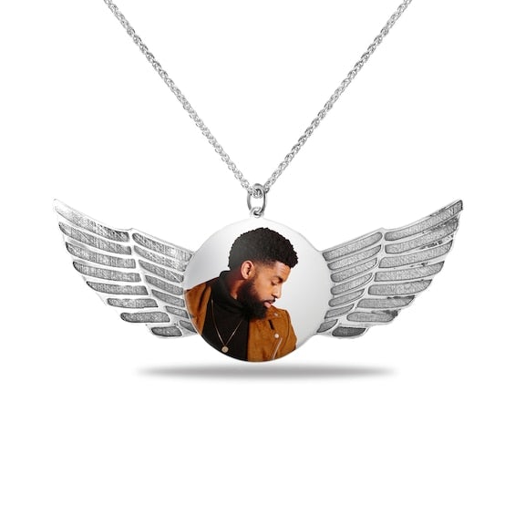 Angel Wings Pendant Photo Necklace White Gold-silviax