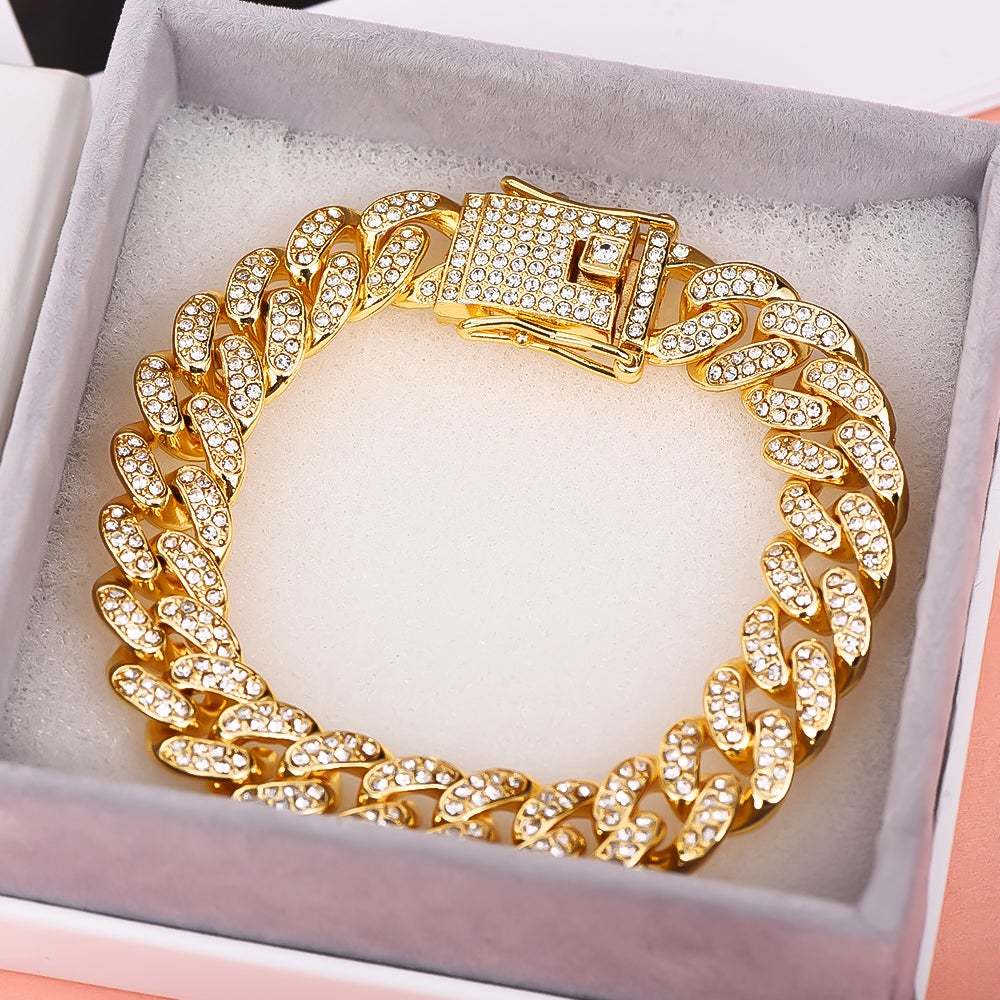 Iced 8mm Cuban Link Chain Gold Plated Bracelet-silviax