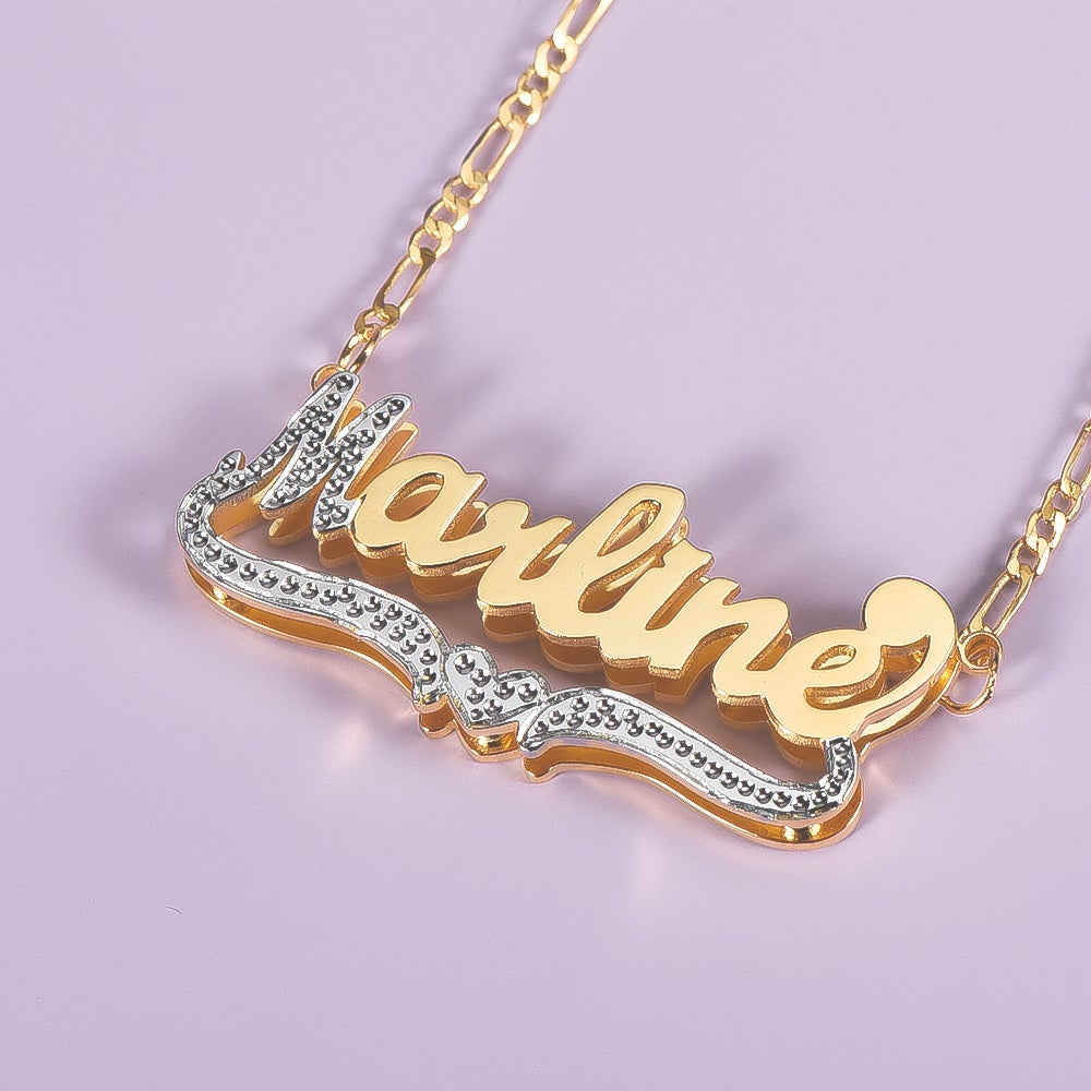 Two Tone Double Layer with Heart Gold Plated Personalized Custom 3D Name Necklace-silviax