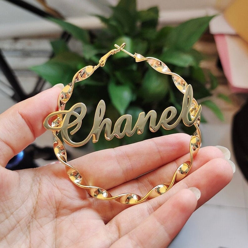 Hoop Earrings Personalised Custom Gold Plated Name Earrings Gift For Women Girl Mom Wife-silviax