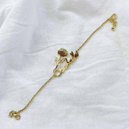 Birth Flower Personalized Custom Gold Plated Name Bracelet-silviax