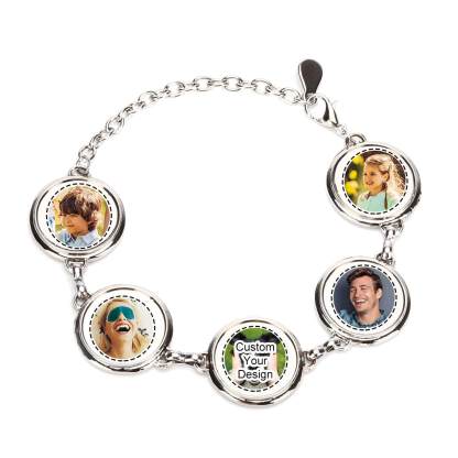 1 To 5 Photos Round Pendant White Gold Personalized Custom Photo Bracelet-silviax