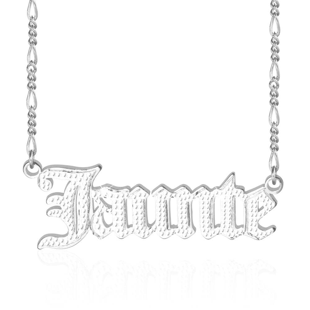 Two Tone Old English Font Personalized Custom Gold Plated Name Necklace-silviax