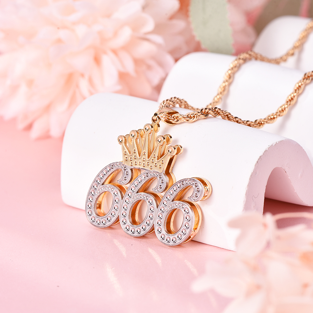 Double Layer Two Tone 1 To 9 Luck Number With Crown Personalized Custom Gold Plated Number Necklace-silviax