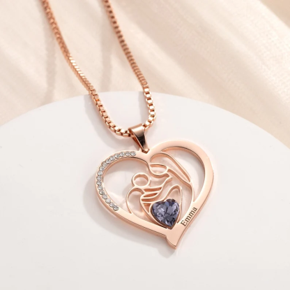 Custom Heart Necklace For Mom with Birthstone Box Chain Mother Gift-silviax