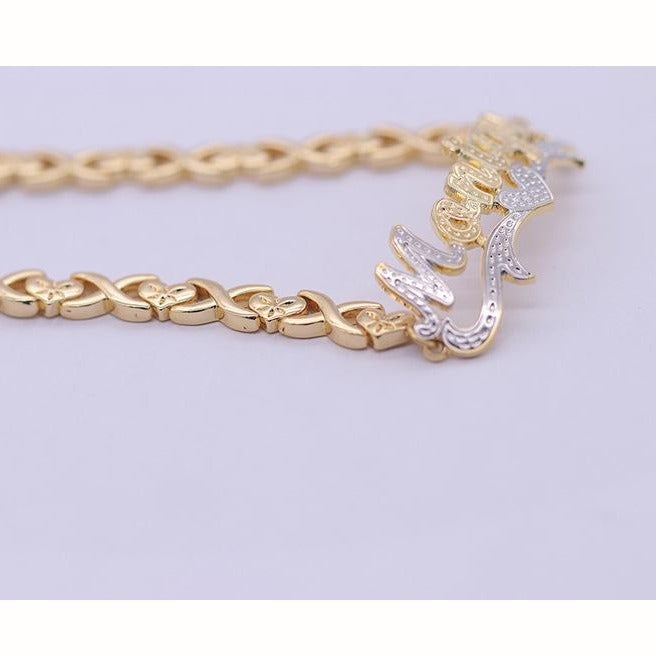 Two Tone Personalized Custom Nameplate Heart XOXO Chain Gold Plated Name Bracelet-silviax