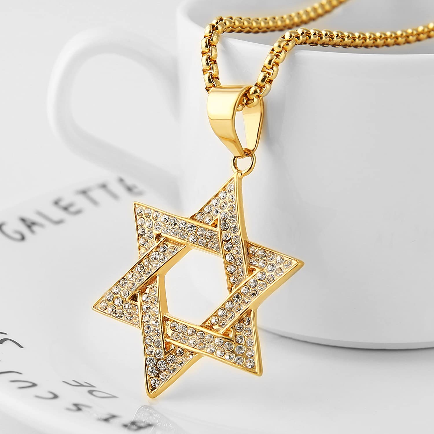 Hexagonal Star Pendant Hip Hop Gold Plated Necklace-silviax
