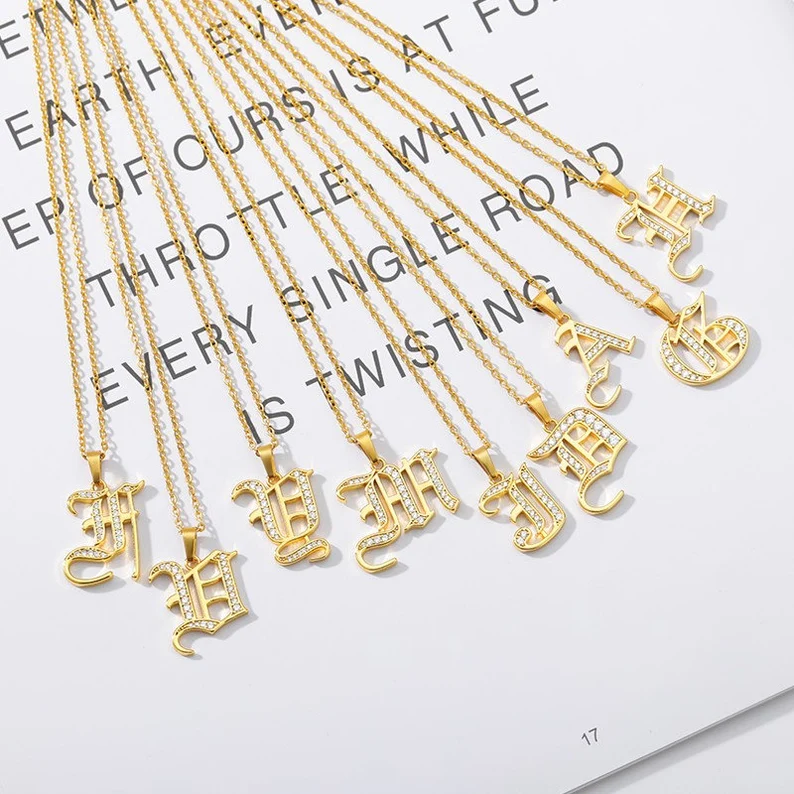 A-Z Iced Curve Letter Personalized Custom Gold Plated Initial Necklace-silviax