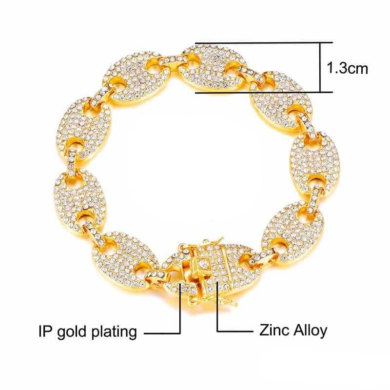 13mm Pig Nose Link Chain Gold Plated Necklace and Bracelet Set-silviax