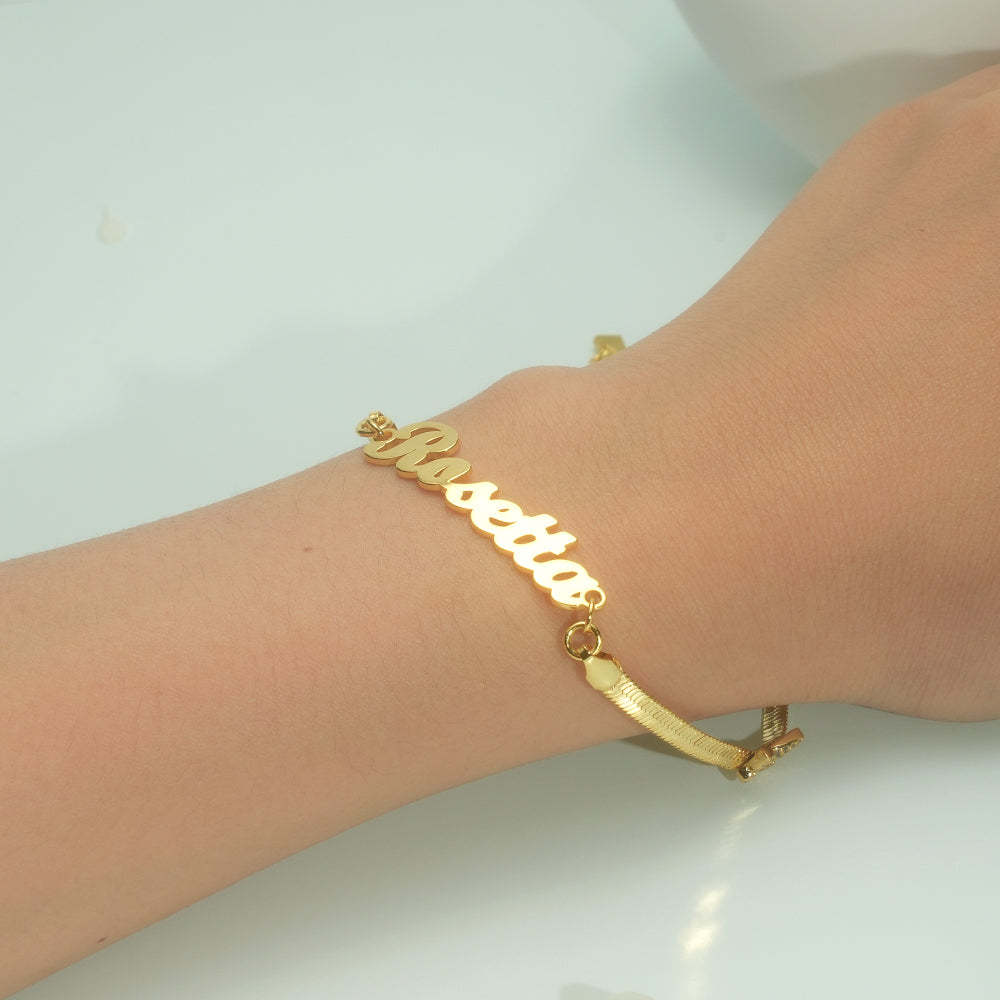 Snake Chain Gold Plated Personalized Custom Name Bracelet with Butterfly-silviax